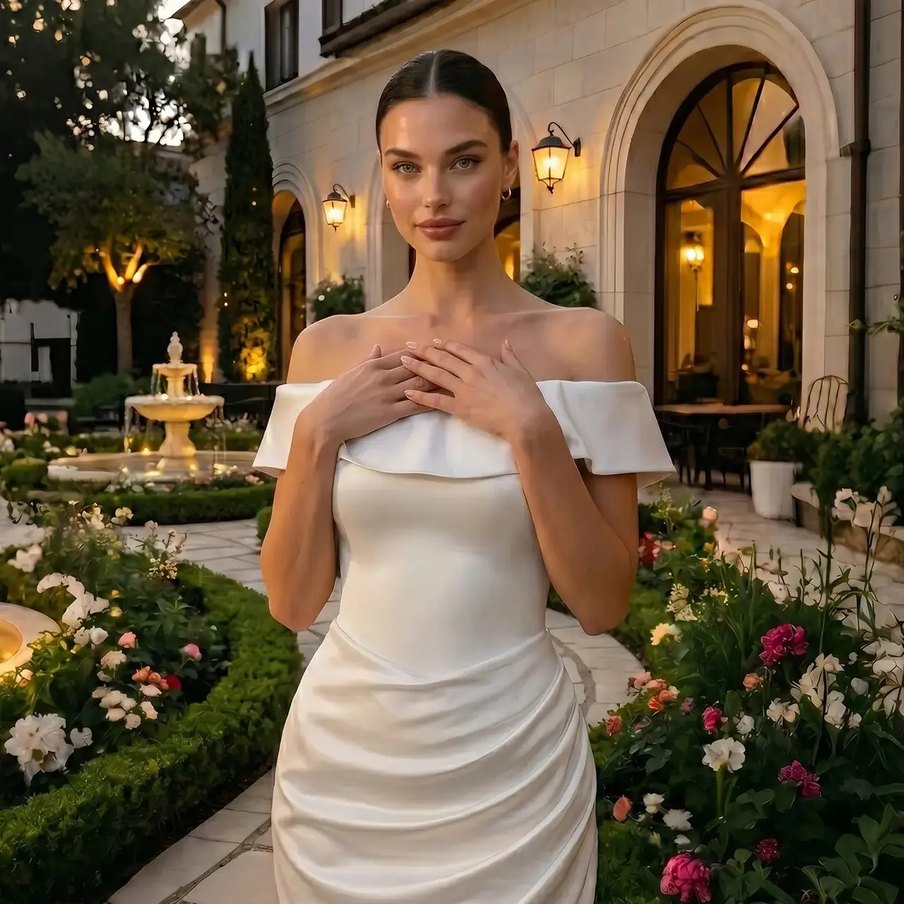 Ruched Bodycon Mini — SW724 Ivory wedding dress, full-length front view