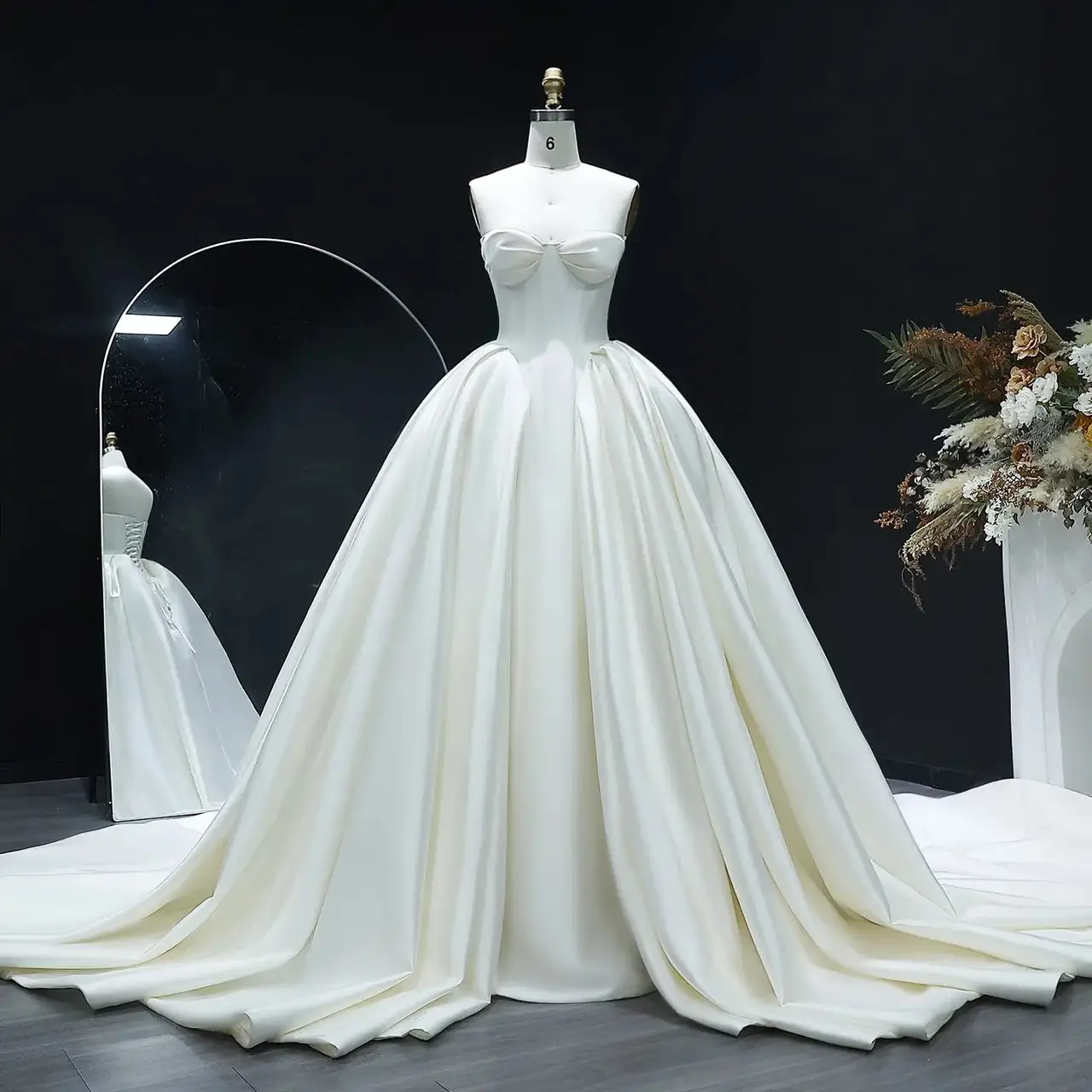 Sweetheart Satin Ball Gown with Overskirt — SW010 Ivory wedding dress, full-length front view