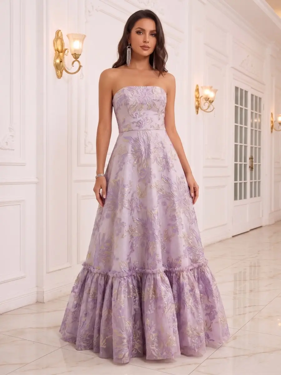 A-Line/Princess Strapless Sleeveless Floor-Length Evening Dresses with Ruffles — LV30049794 — view 1