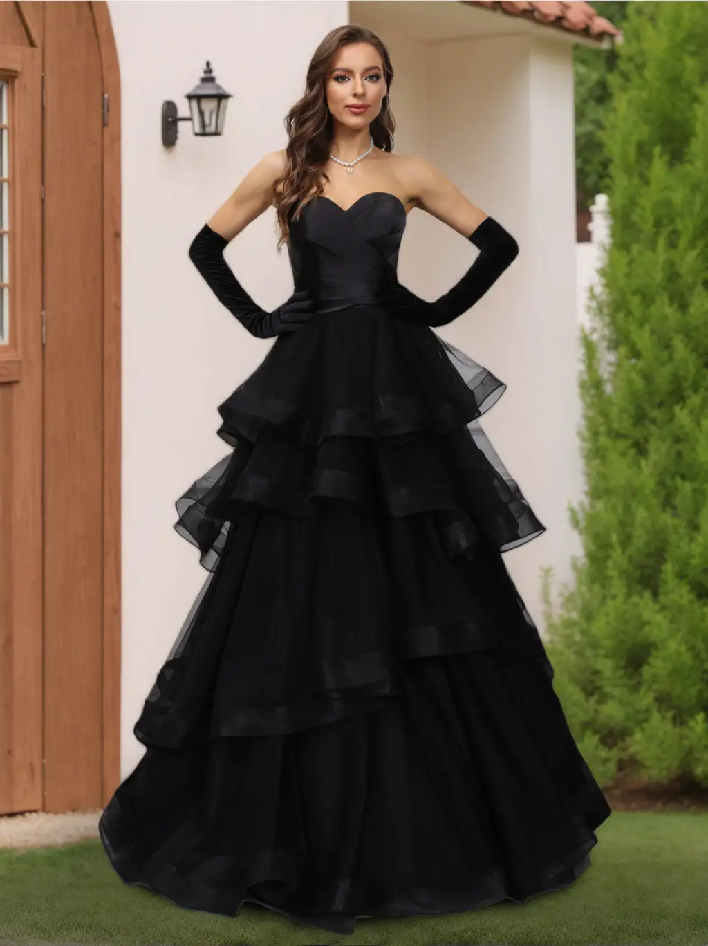 A-Line/Princess Sweetheart Long Tulle Dresses with Ruffles — view 1