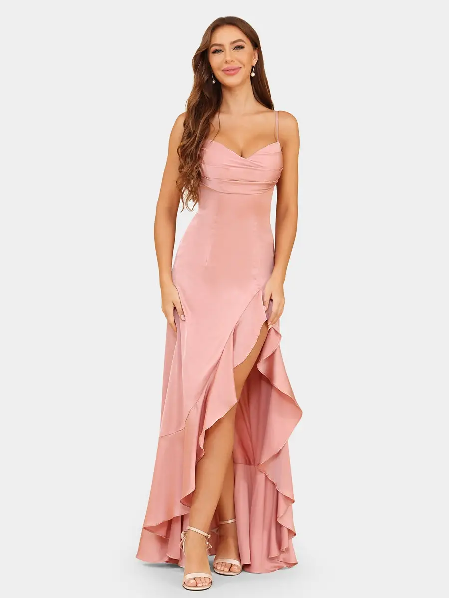 A-Line/Princess Spaghetti Straps Sleeveless Evening Dresses with Ruffles — view 1