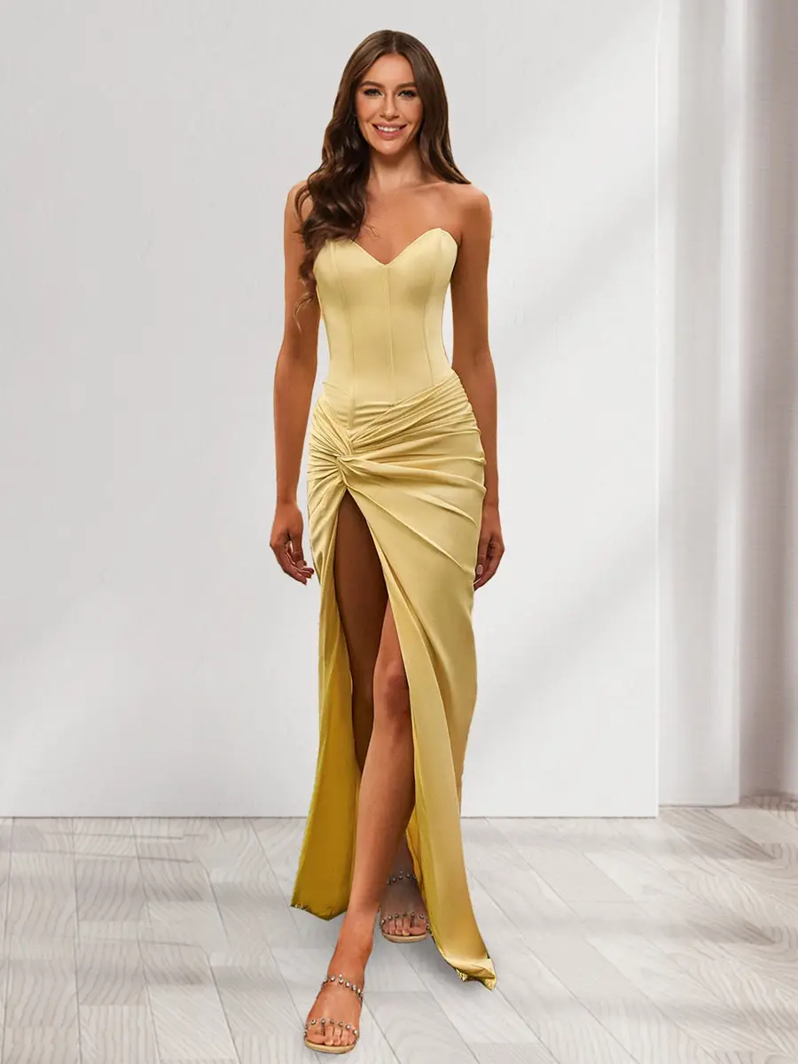 Sheath/Column Sweetheart Sleeveless Bridesmaid Dresses with Split Side — view 1