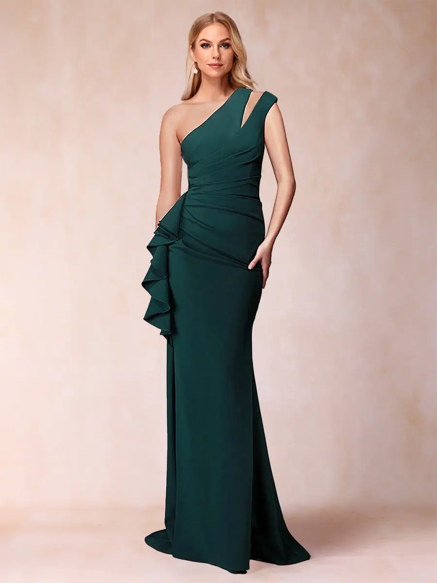 Sheath/Column One-Shoulder Sleeveless Ruched Mother of the Bride Dresses with Ruffles — view 1