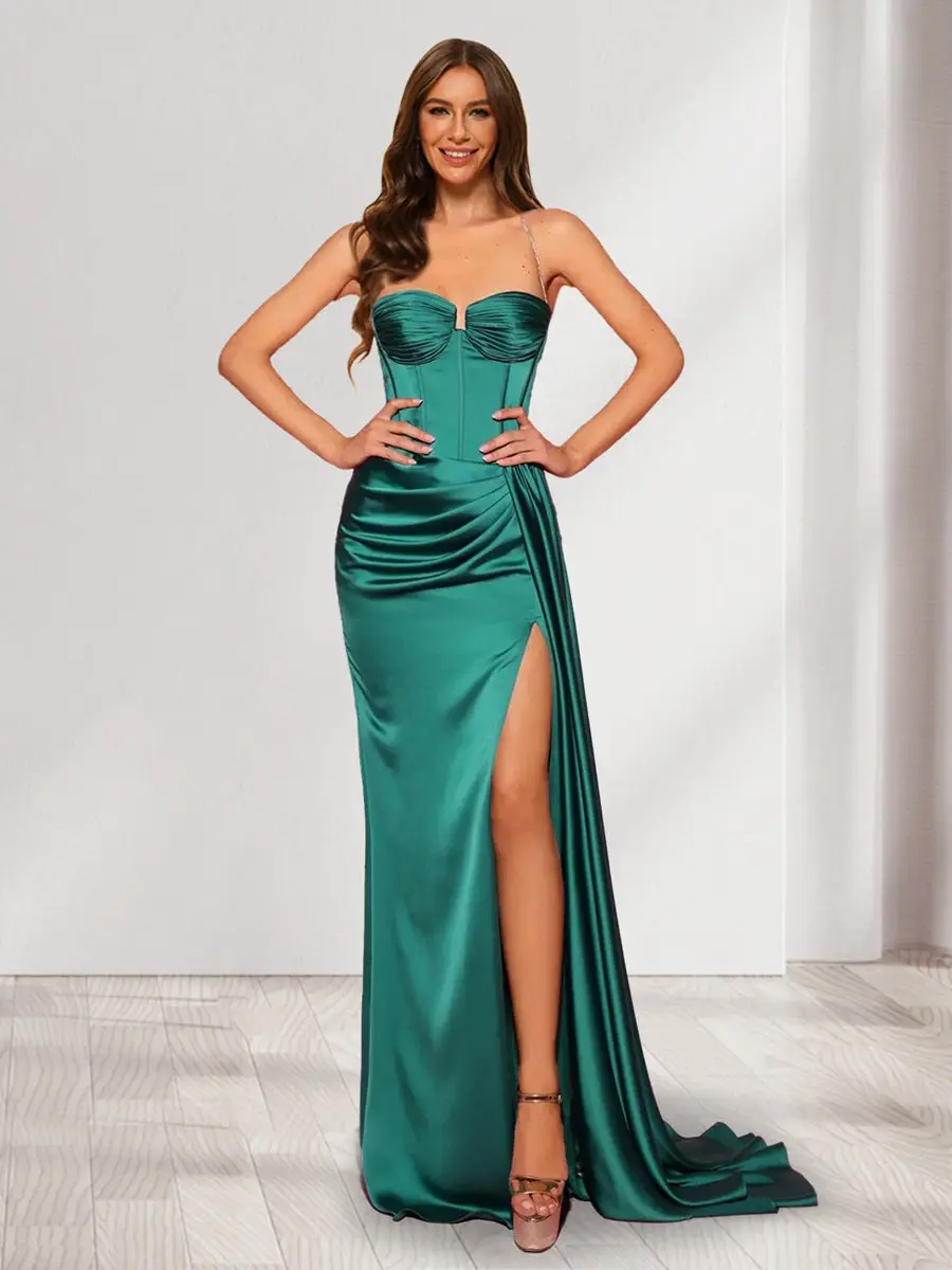 Trumpet/Mermaid Strapless Sweep Train Evening Dresses with Split Side & Ruffles — view 1
