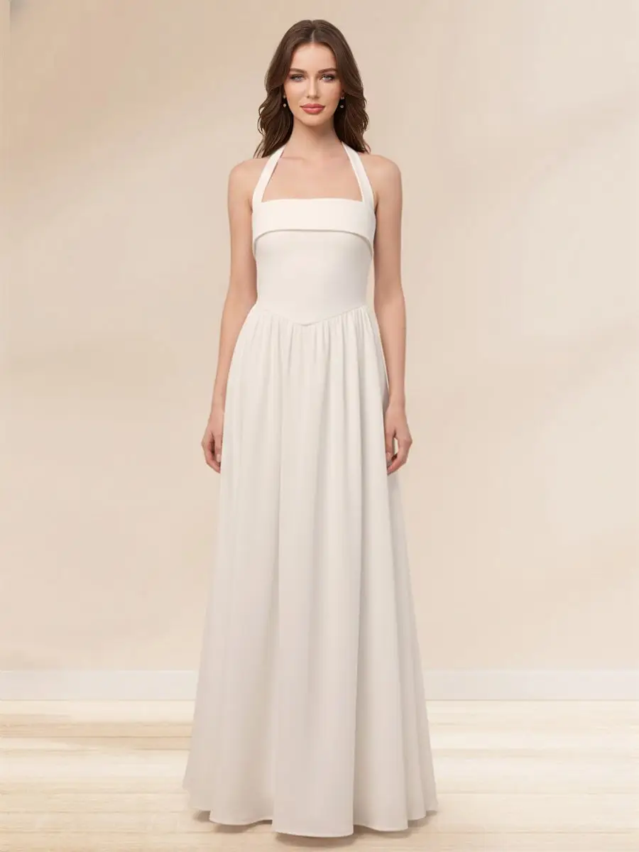 A-Line/Princess Halter Sleeveless Basque Waist Prom Dresses — view 1