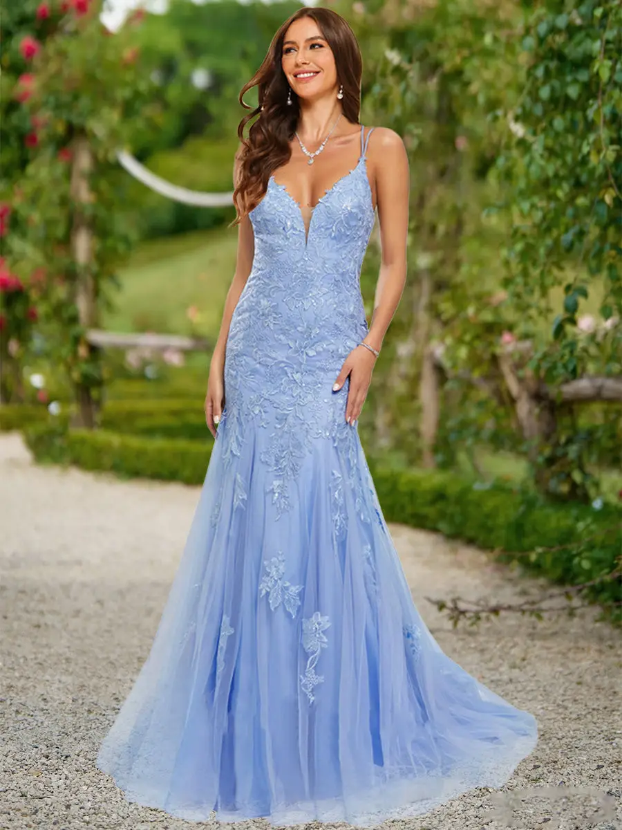 Trumpet/Mermaid V-Neck Sleeveless Sequins Prom Dresses — LV79455490 — view 1
