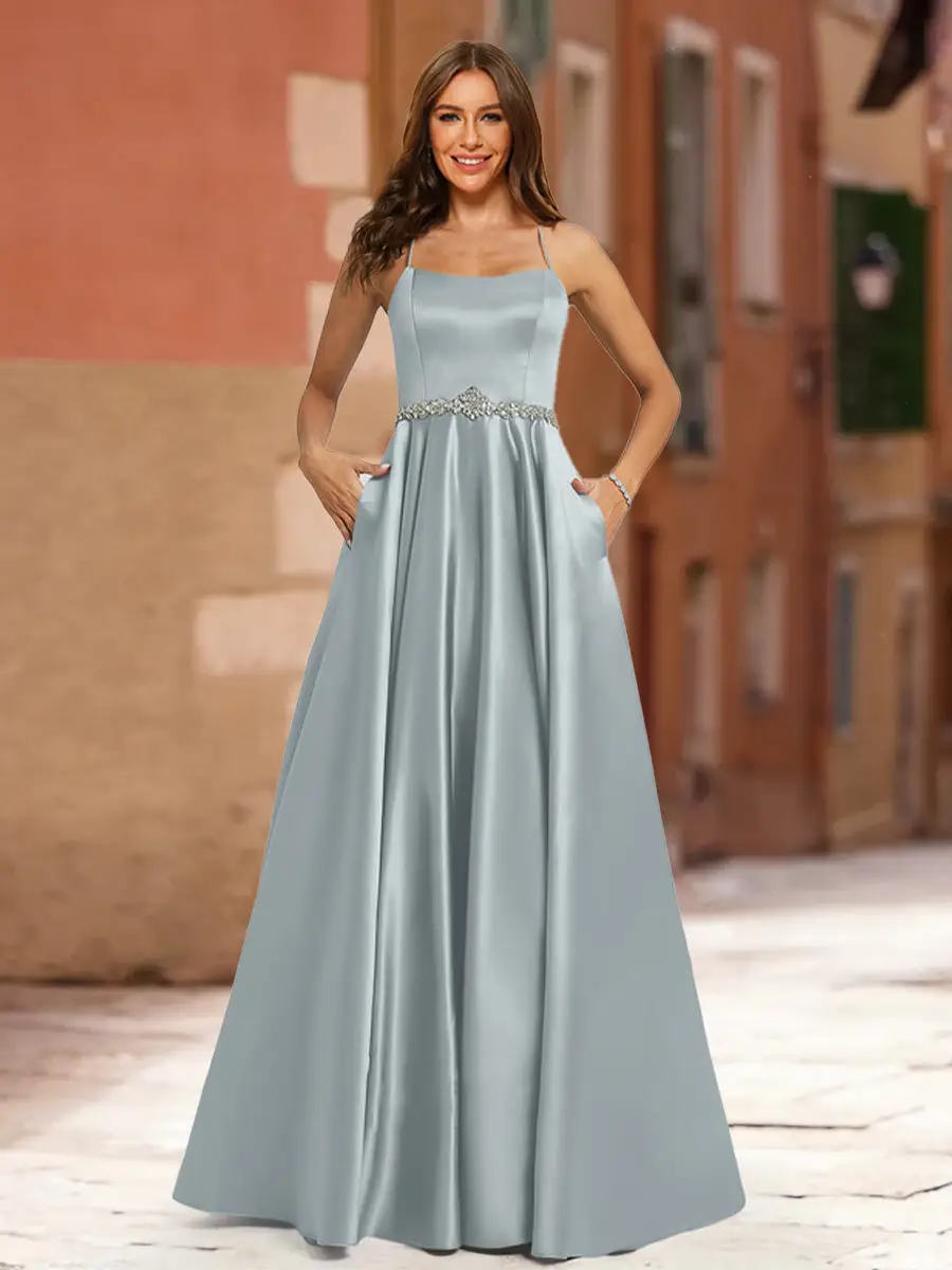 A-Line/Princess Scoop Sleeveless Sash Prom Dresses — view 1