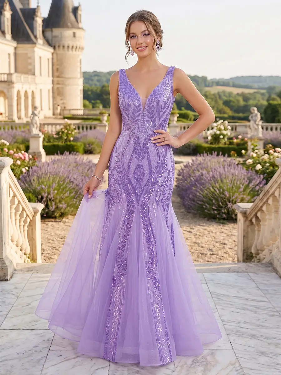 Trumpet/Mermaid V-Neck Sleeveless Sequins Prom Dresses — LV05152514 — view 1