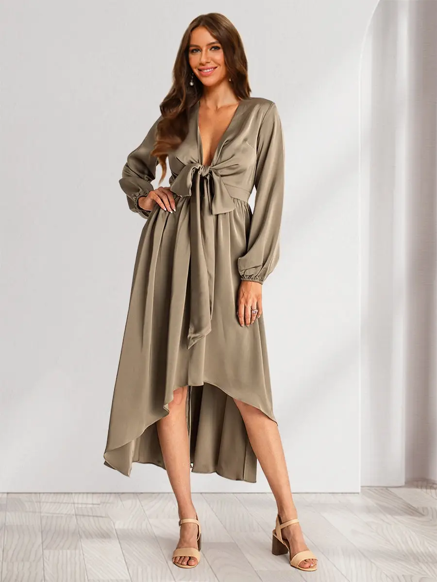 A-Line/Princess Plunging V-Neck Long Sleeves Wrap Bridesmaid Dresses — view 1