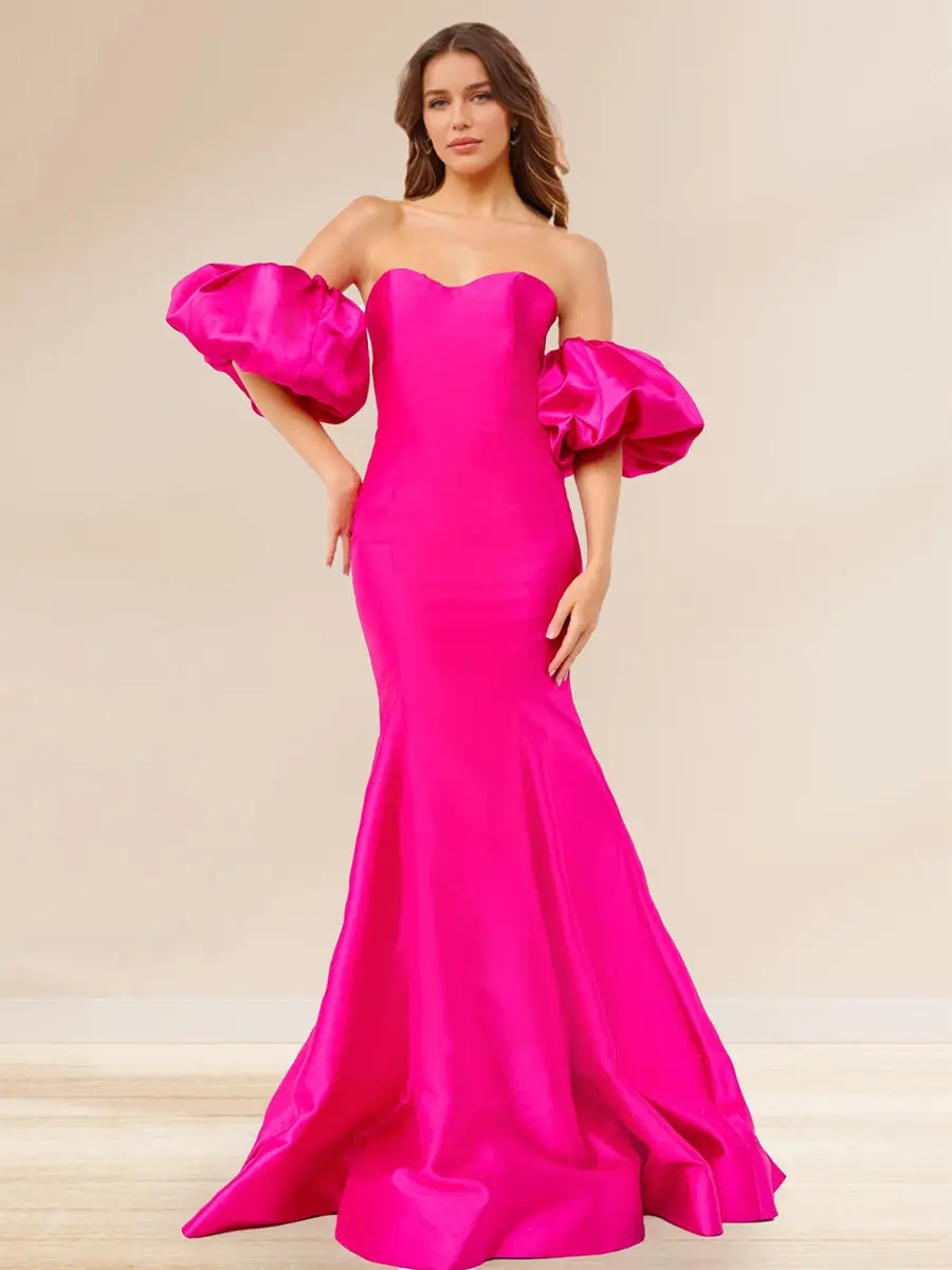 Satin Trumpet/Mermaid Strapless Short Sleeves Evening Dresses — view 1