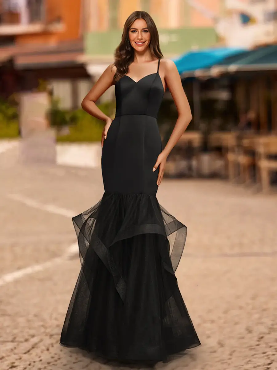 Trumpet/Mermaid V-Neck Sleeveless Tiered Prom Dresses — view 1