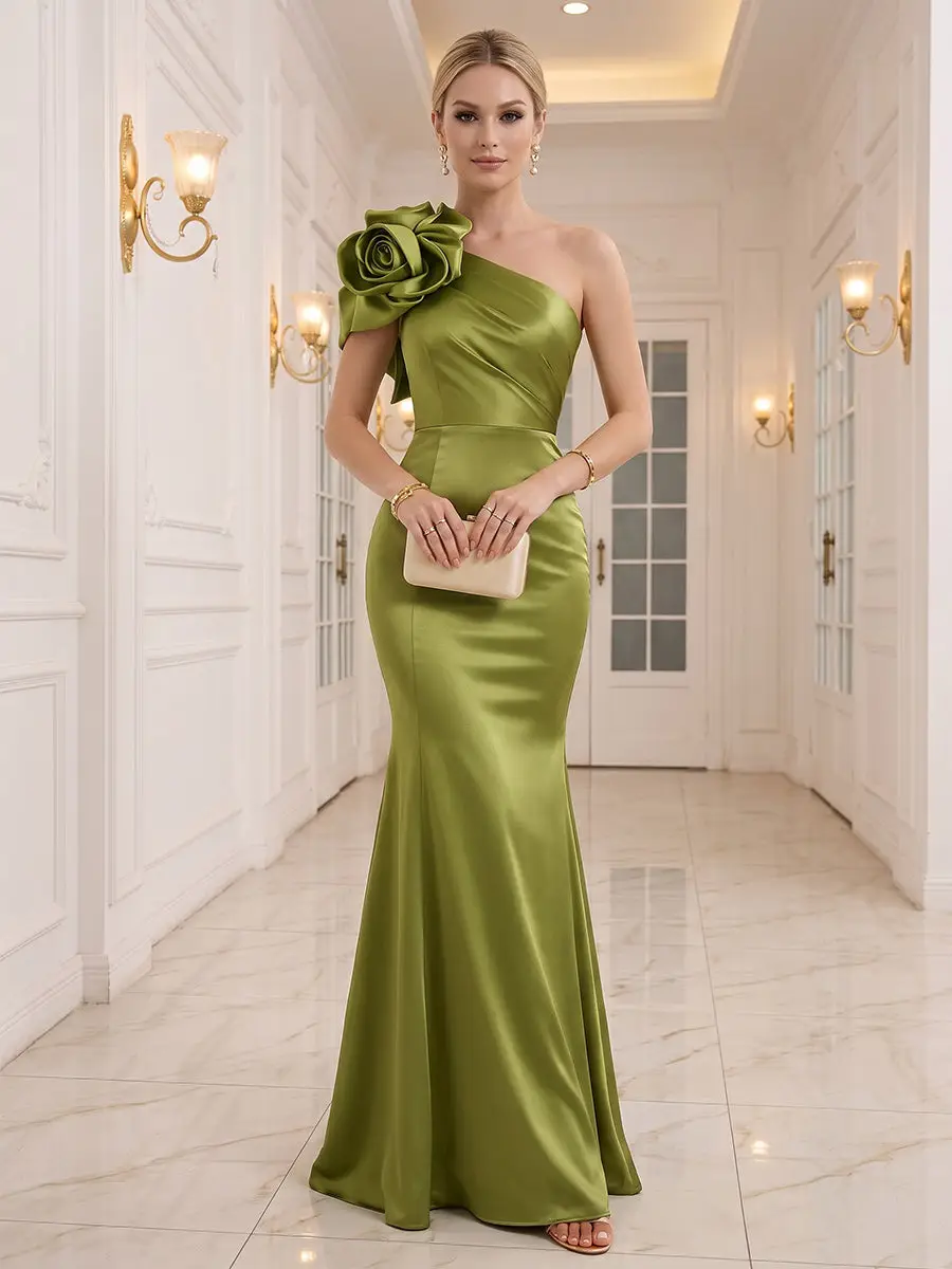 Trumpet/Mermaid One-Shoulder Sleeveless Floor-Length Evening Dresses with 3D Floral — view 1