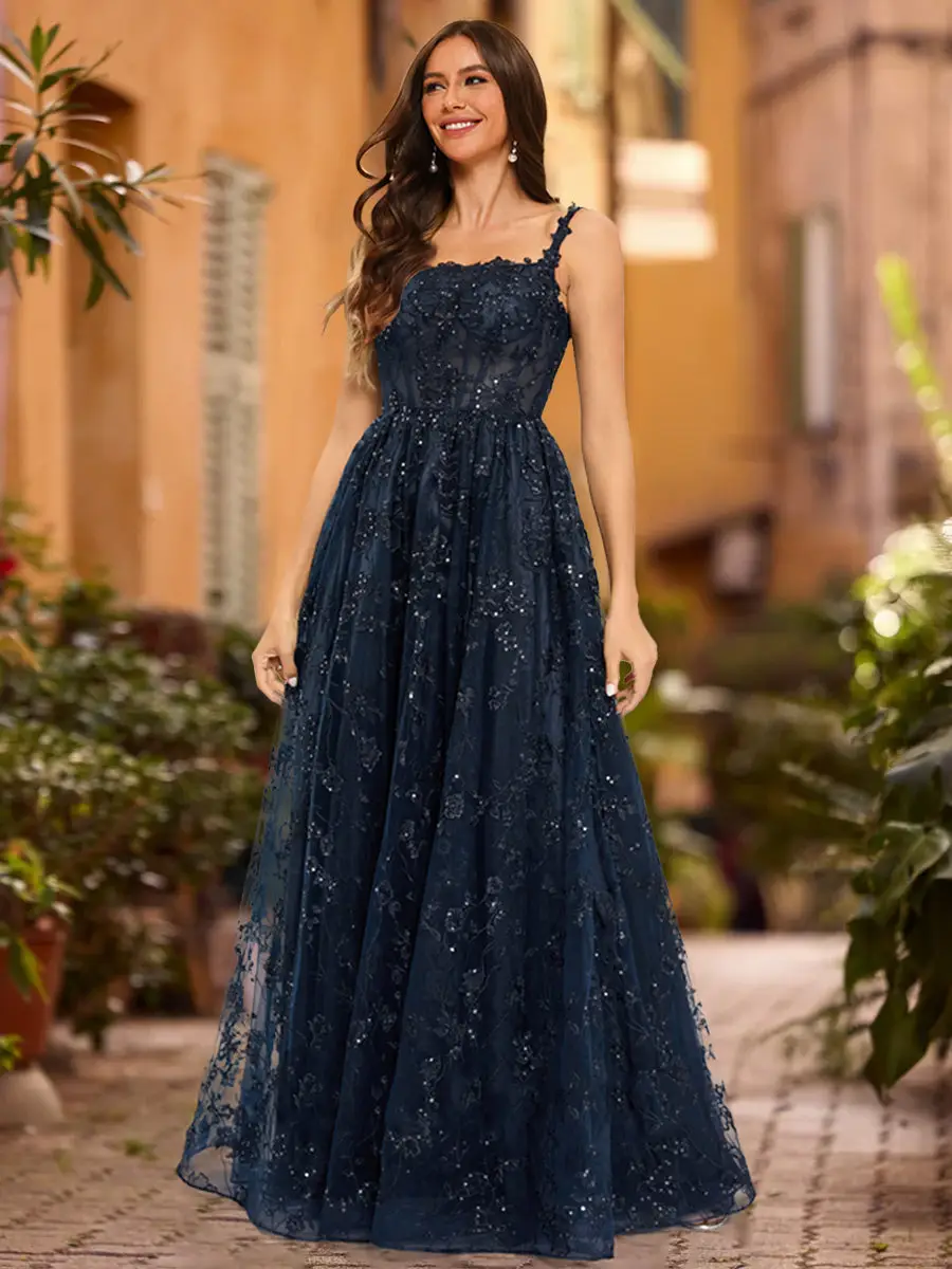 A-Line/Princess Scoop Sleeveless Sequins Prom Dresses — view 1