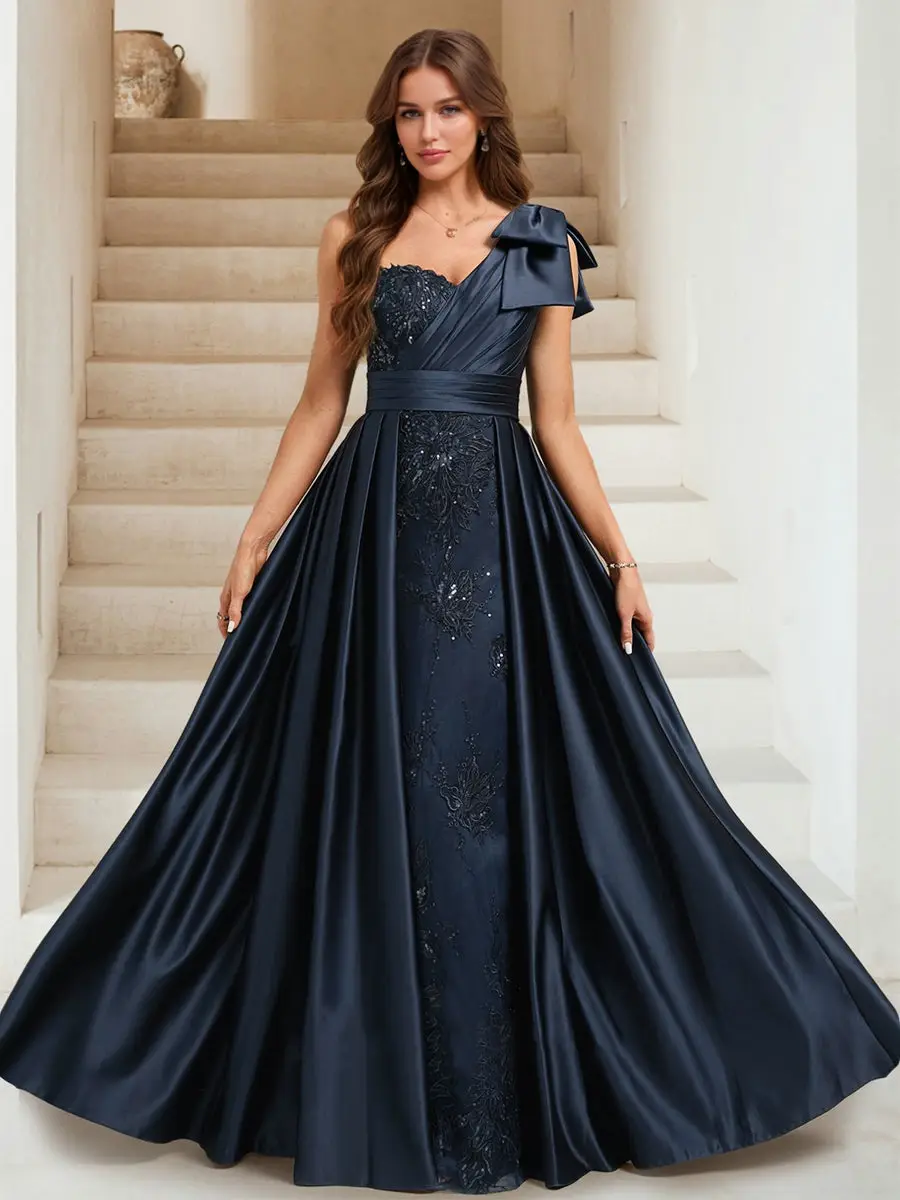 Sheath/Column One Shoulder Sleeveless Floor-Length Evening Dresses with Sequins & Overskirt — view 1