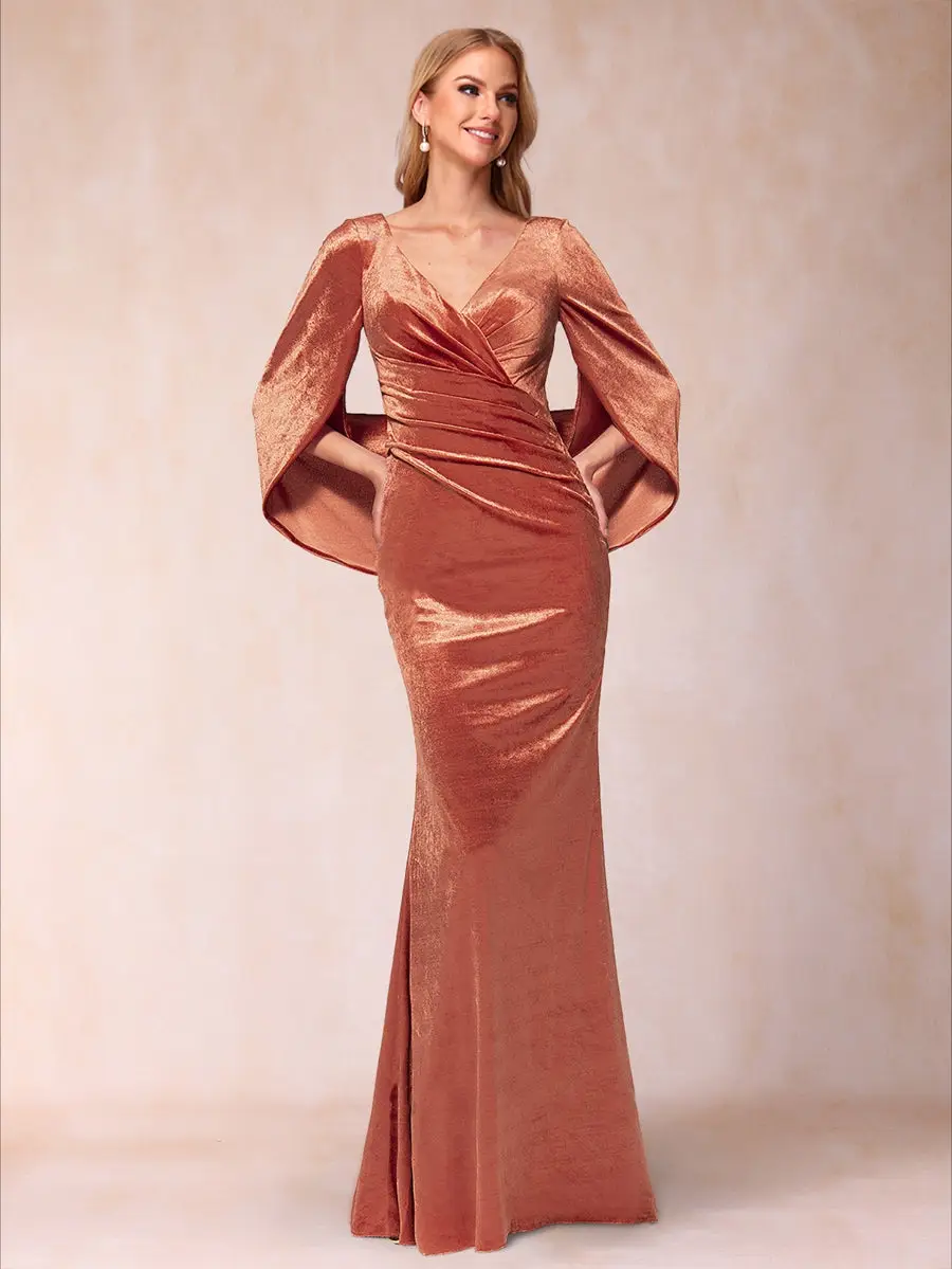 Trumpet/Mermaid V-Neck Half Sleeves Floor-Length Evening Dresses — view 1
