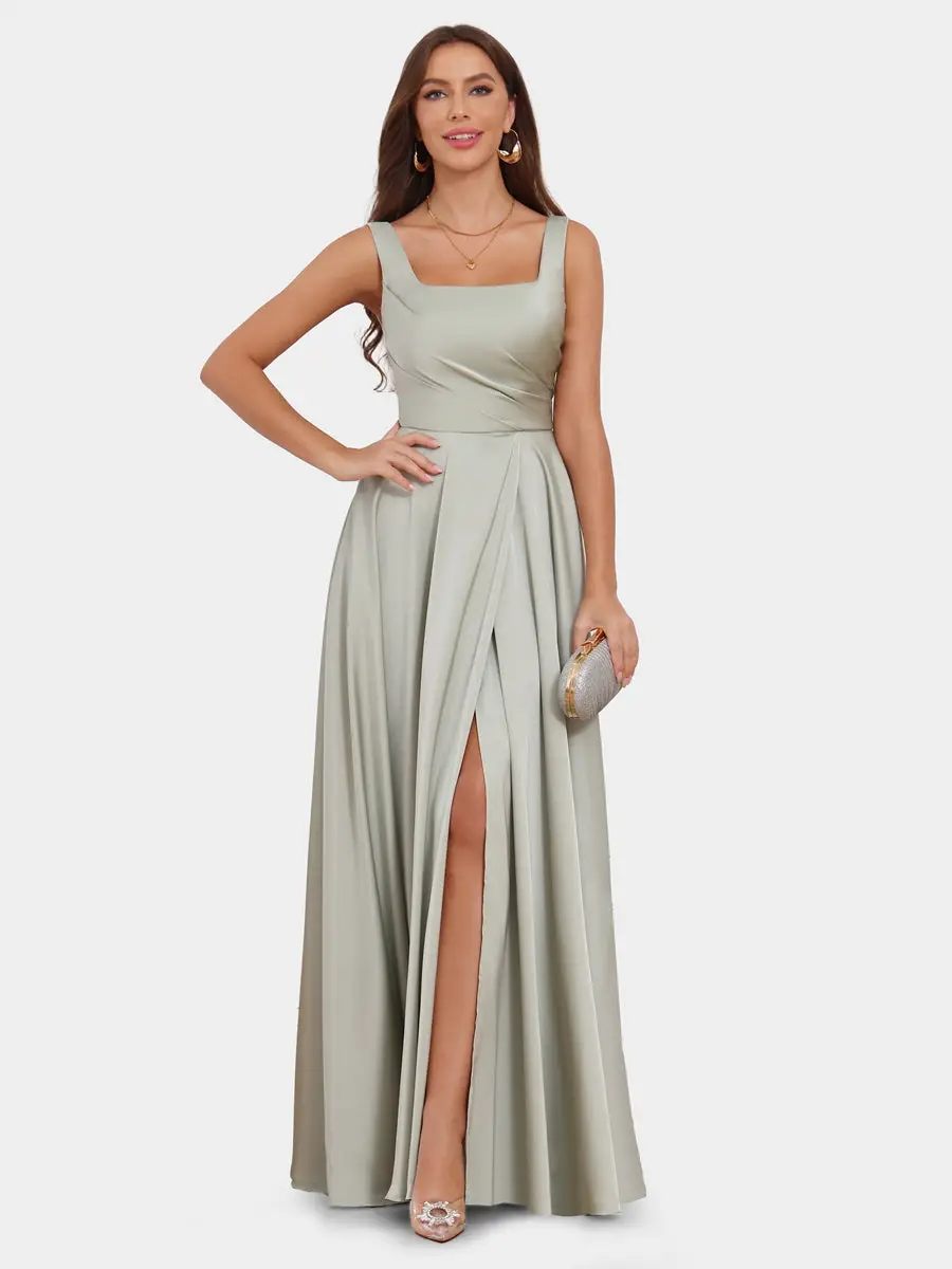 A-Line/Princess Scoop Sleeveless Evening Dresses with Ruched — view 1