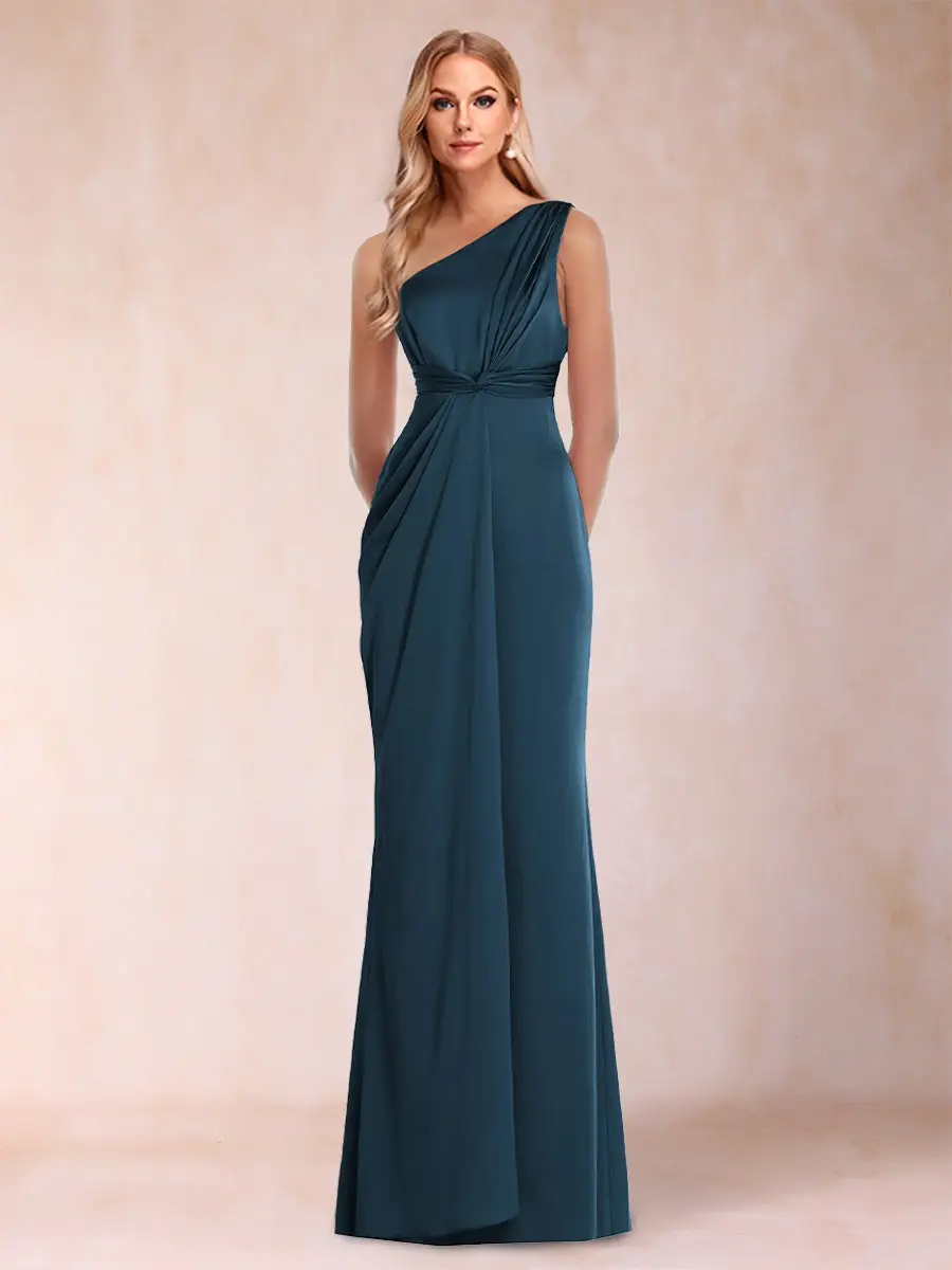 Sheath/Column One-Shoulder Ruched Floor-Length Evening Dresses with Ruffles — view 1