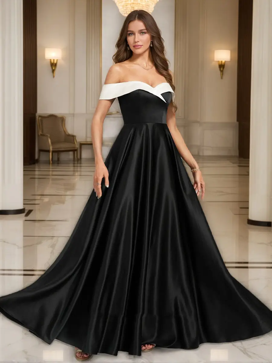 A-line Off-the-Shoulder Floor-Length Ruched Evening Dresses — view 1