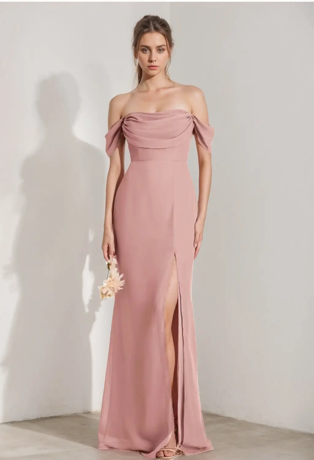 Sheath/Column Strapless Sleeveless Floor-Length Bridesmaid Dresses with Split Side & Ruffles — view 1