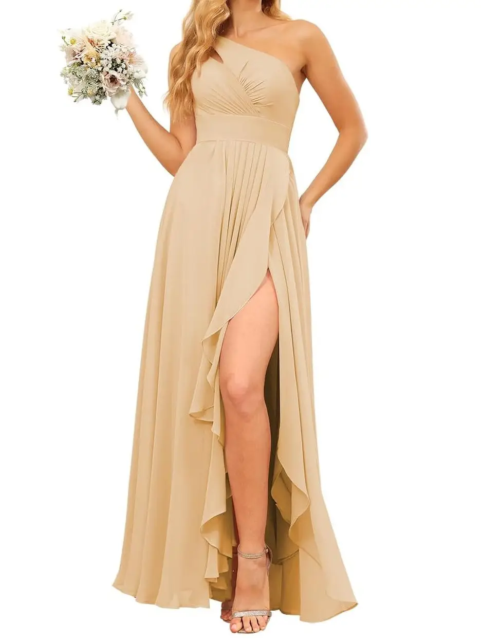 A-Line/Princess Sleeveless One Shoulder Floor-Length Bridesmaid Dresses — view 1
