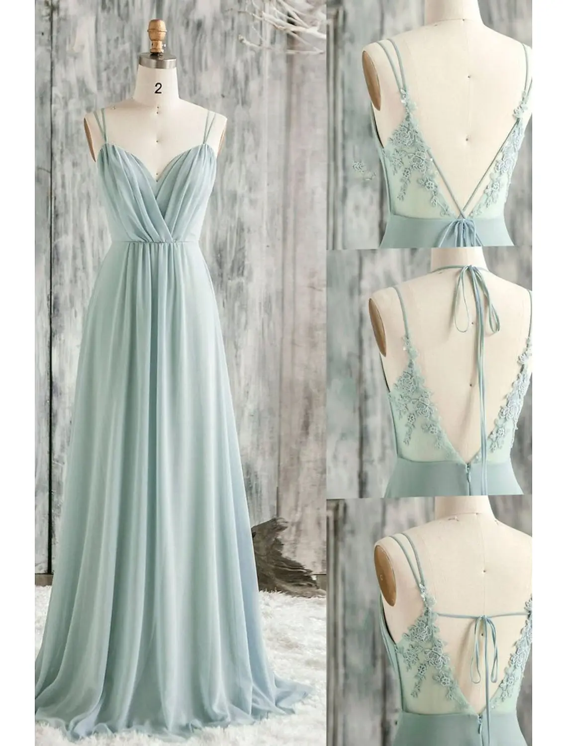 A-Line/Princess Spaghetti Straps Floor-length Long Bridesmaid Dresses — LV84975413 — view 1