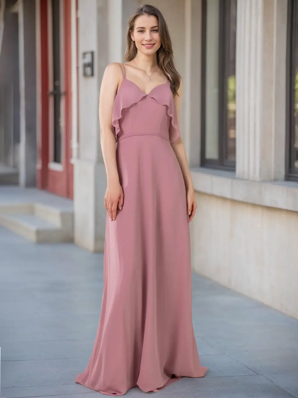 A-Line/Princess V-Neck Sleeveless Floor-Length Chiffon Unique Bridesmaid Dresses — view 1
