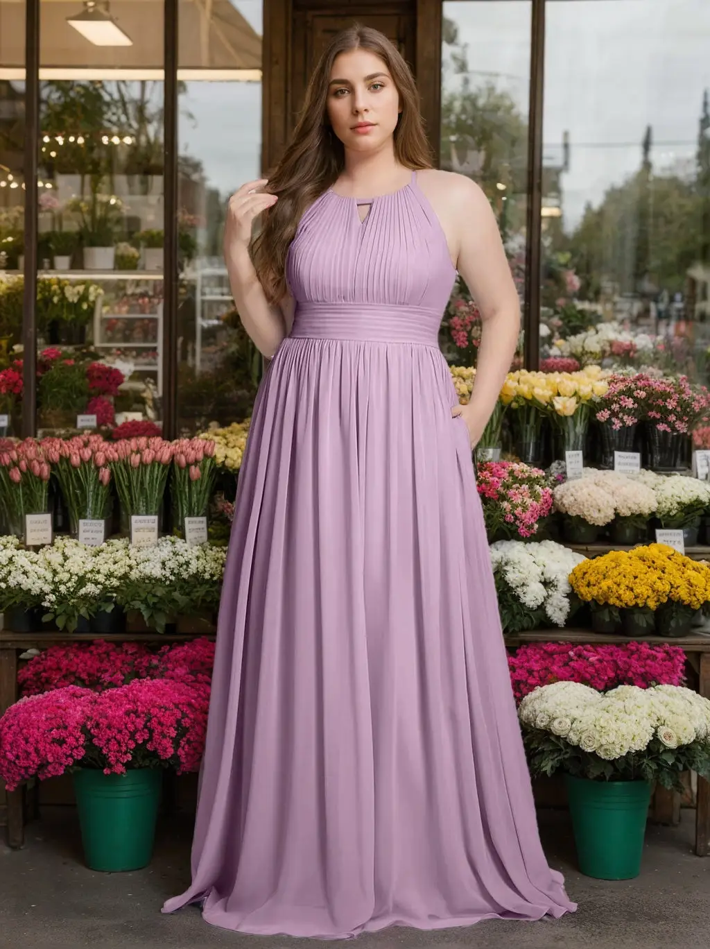 A-Line/Princess Halter Sleeveless Floor-Length Unique Plus Size Bridesmaid Dresses — view 1