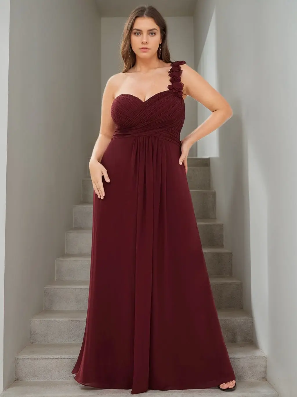 A-Line/Princess One-Shoulder Sweetheart Sleeveless Floor-Length Plus Size Long Bridesmaid Dress — view 1