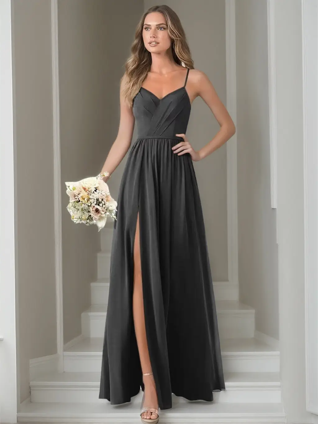 A-Line/Princess Chiffon Sleeveless Floor-Length Bridesmaid Dresses — view 1