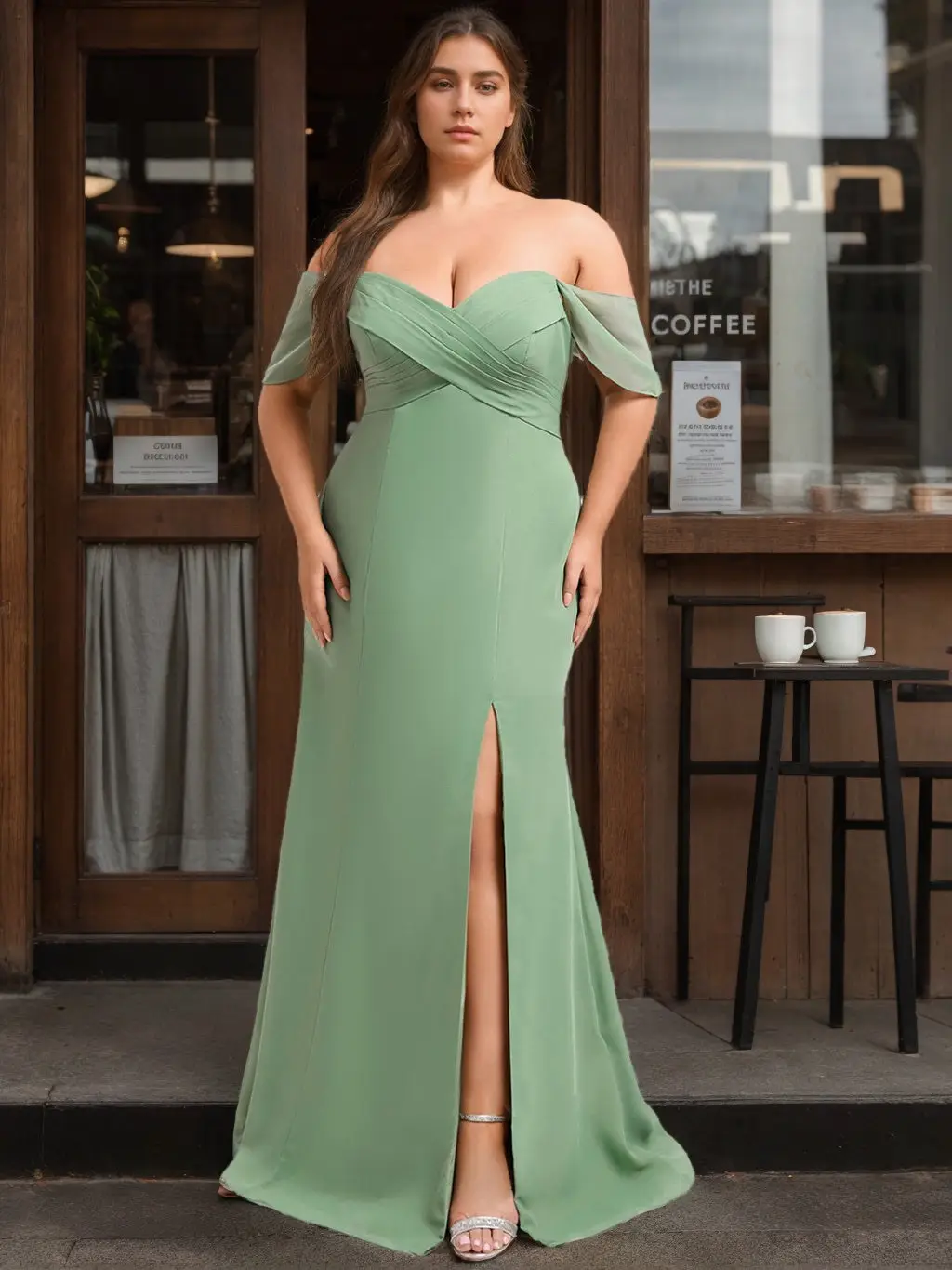 Mermaid/Trumpet Off the Shoulder Floor-Length Plus Size Bridesmaid Dresses with Split Side — view 1