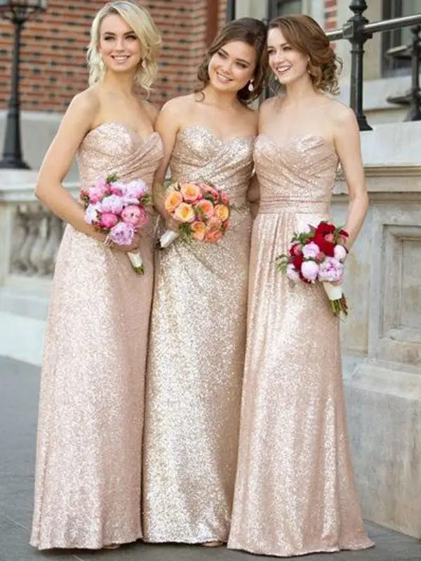 A-Line/Princess Sweetheart Sleeveless Long With Ruched Sequins Bridesmaid Dresses for Women — view 1
