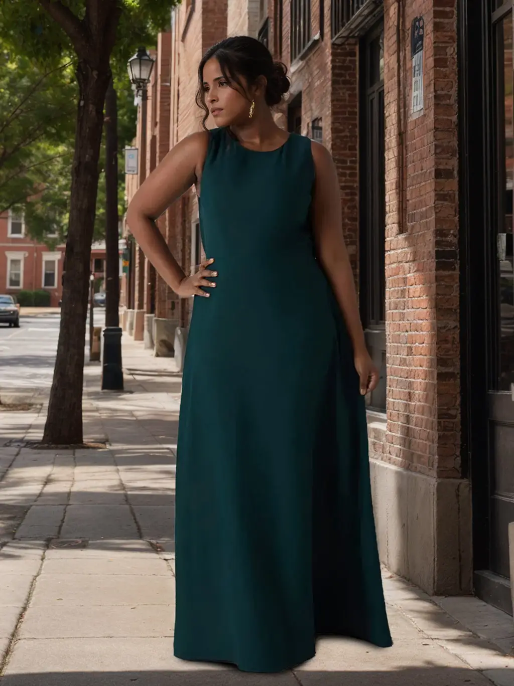 A-Line/Princess Scoop Neck Sleeveless Floor-Length Plus Size Bridesmaid Dress — view 1