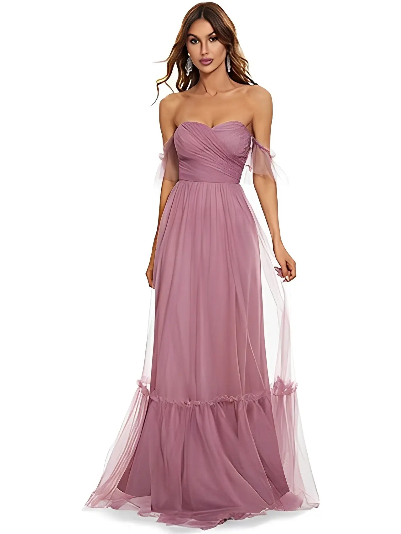A-Line/Princess Sleeveless Off-the-Shoulder Floor-Length Bridesmaid Dresses — view 1