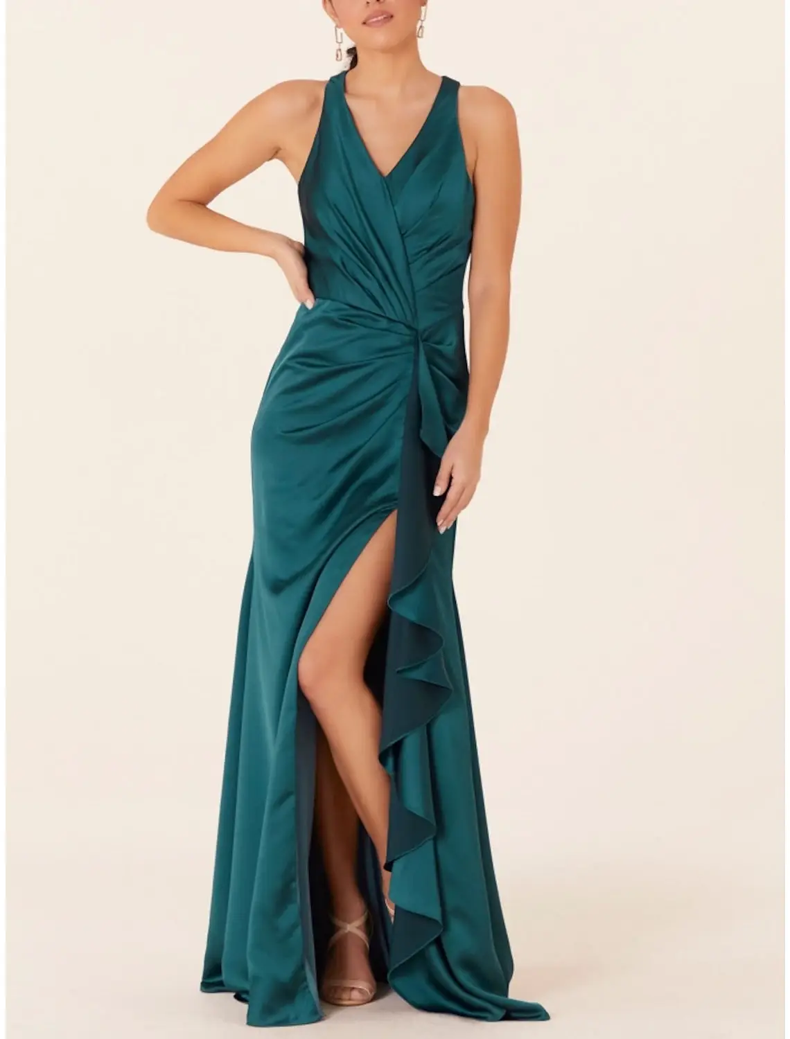 A-Line/Princess V-Neck Floor-length Long Bridesmaid Dresses With Split Side — view 1