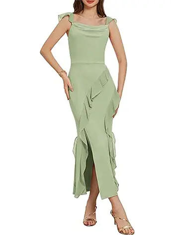 Sheath/Column Cowl Neck Sleeveless Ankle-Length Bridesmaid Dresses — view 1