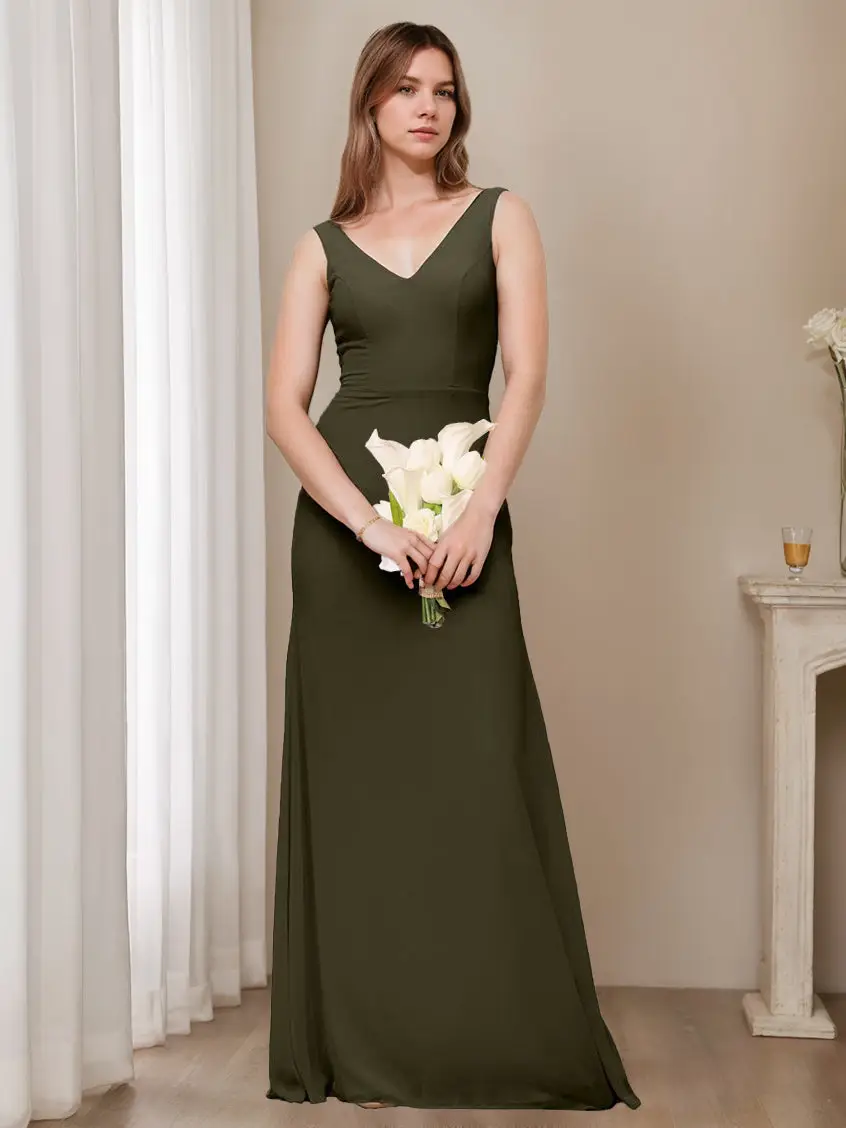 A-Line/Princess V-Neck Sleeveless Floor-Length Bridesmaid Dresses — view 1