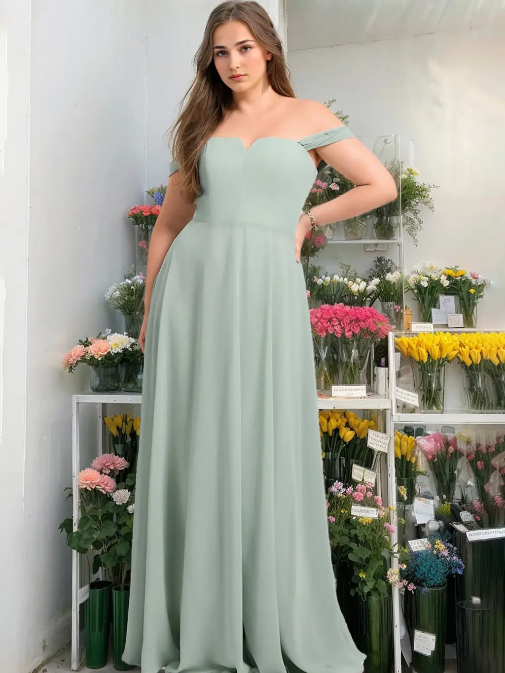 A-Line/Princess Off-the-Shoulder Square Floor-Length Plus Size Bridesmaid Dresses — view 1