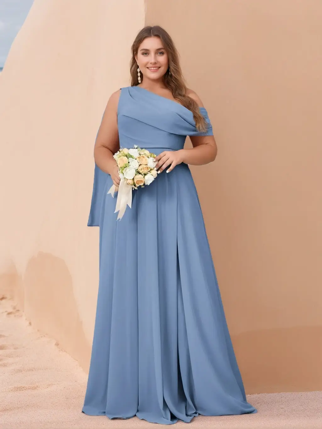 A-Line/Princess One-Shoulder Floor-Length Plus Size Bridesmaid Dresses with Ruffles — view 1