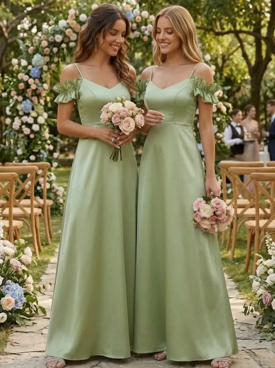 A-Line/Princess Spaghetti Straps Silk Satin Bridesmaid Dresses Sleeveless Ankle-Length — view 1