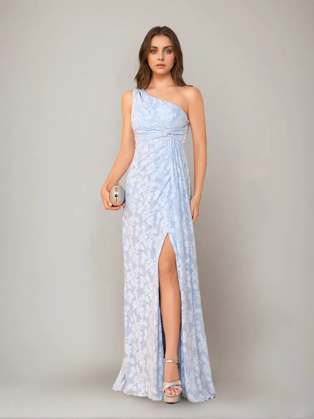 Sheath/Column One-Shoulder Sleeveless Floor-Length Bridesmaid Dresses with Split Side & Sash — view 1