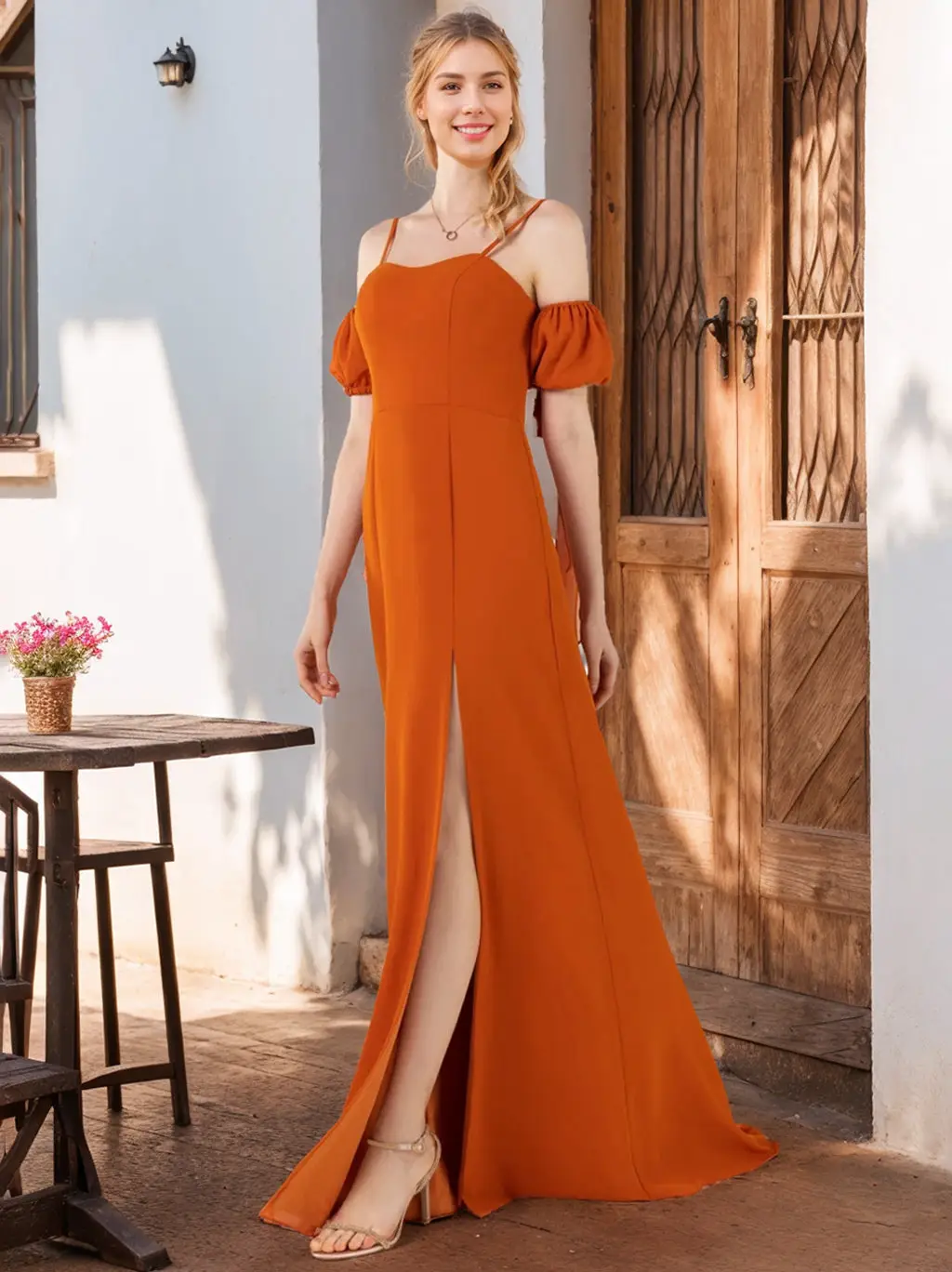 A-Line/Princess Spaghetti Straps Floor-Length Bridesmaid Dresses with Split Side — view 1