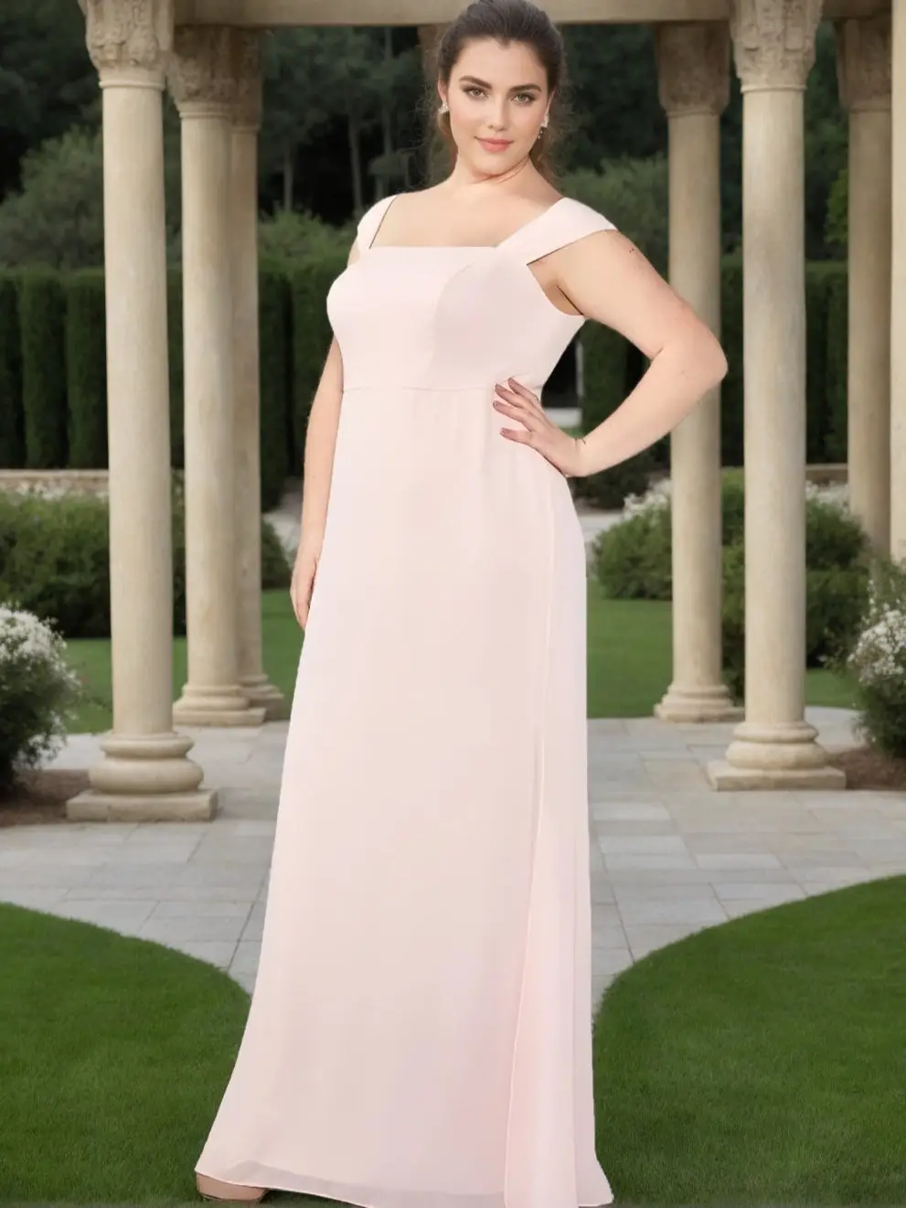 A-Line/Princess Square Neck Sleeveless Floor-Length Plus Size Bridesmaid Dresses — view 1