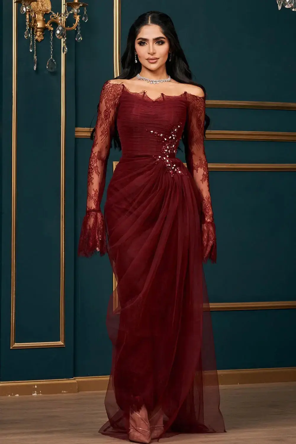 Olive — Sheath — Floor-Length — view 1
