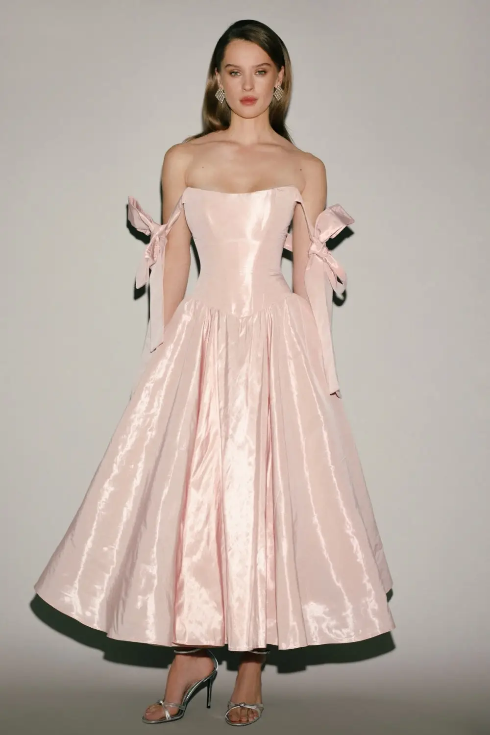 Luxury Satin Midi Homecoming Dress with A-Line Skirt — view 1