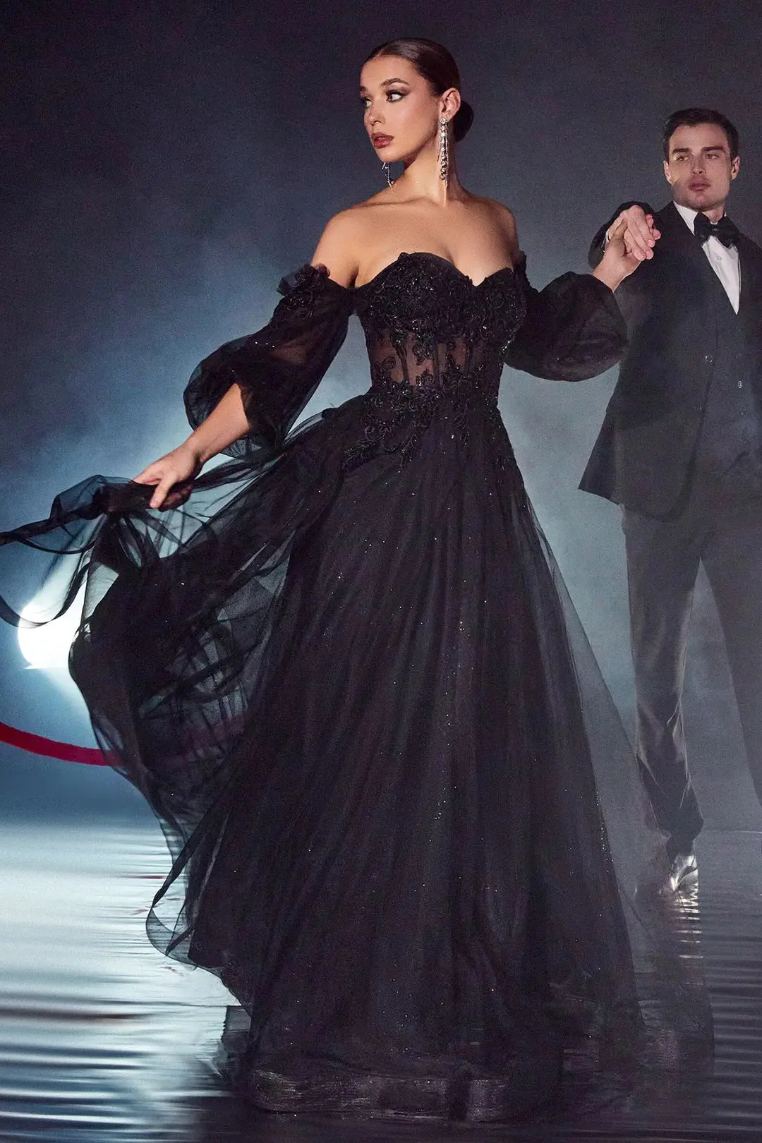 CD Elia Off Shoulder Black Gown wedding guest dress, view 1
