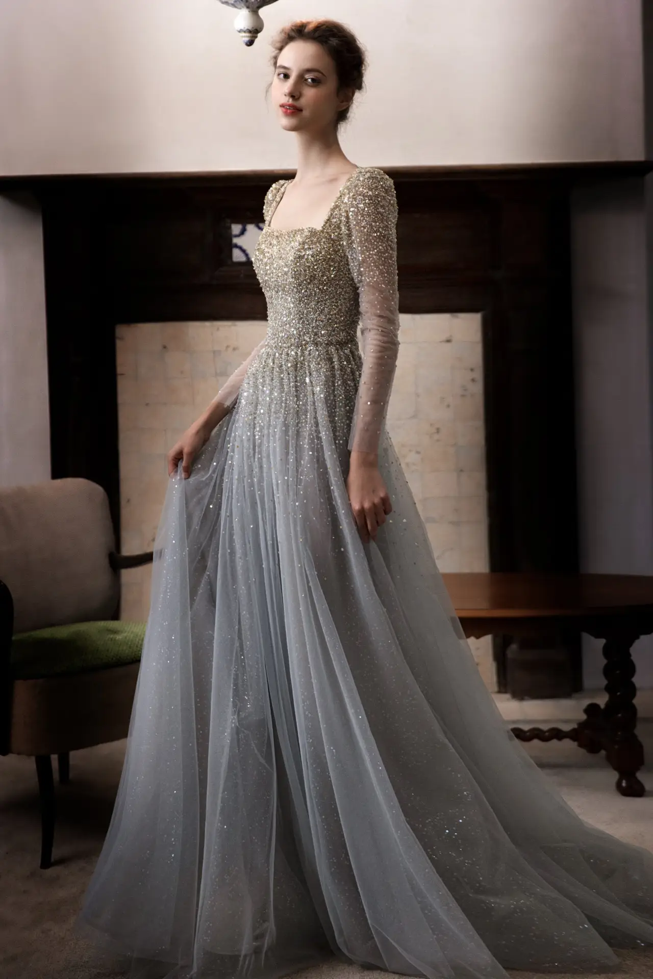 LP Aegean Silver Blue Champagne Gown wedding guest dress, view 1