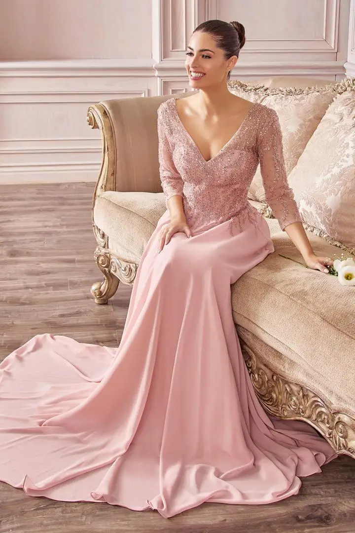 CD Melina Blush Long Sleeve Gown wedding guest dress, view 1
