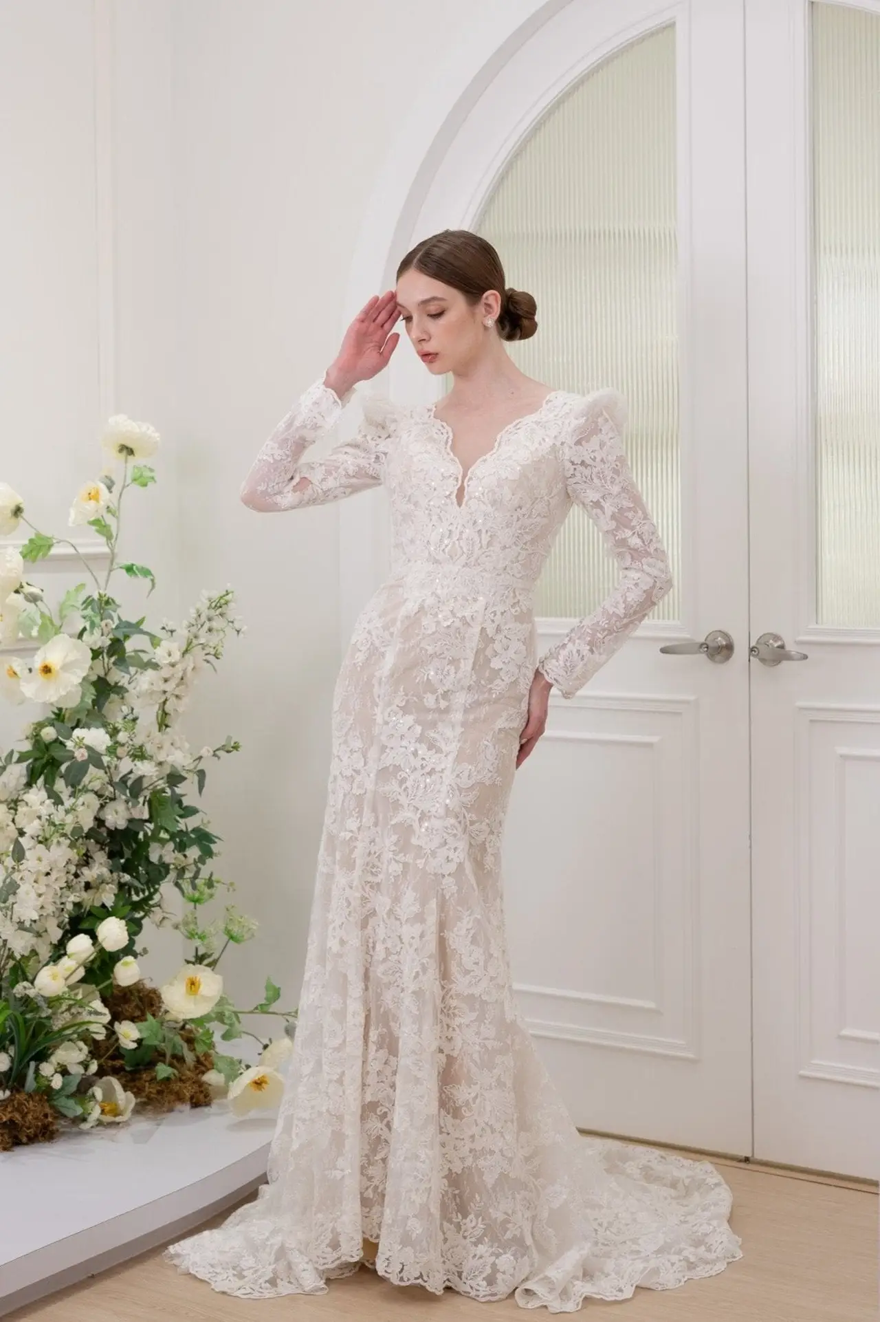 Shila Lace Long Sleeve White Gown wedding guest dress, view 1