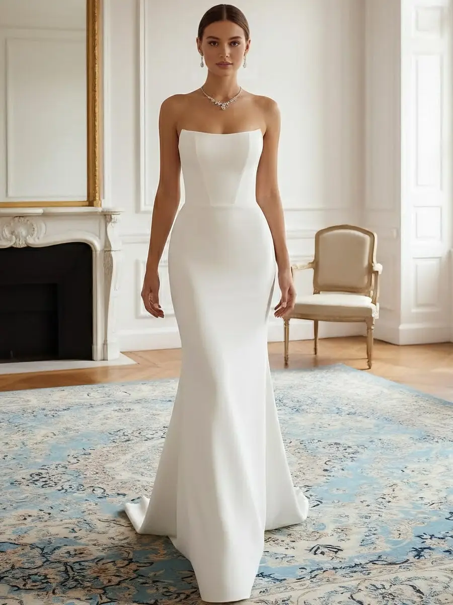 Strapless Sleeveless Satin Mermaid Wedding Dress — LV82121269 — view 1