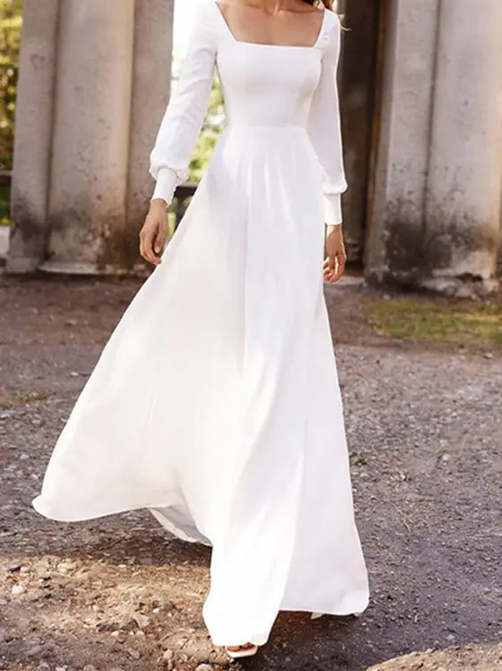 Square Satin A-Line Floor-Length Wedding Dress — LV30737205 — view 1